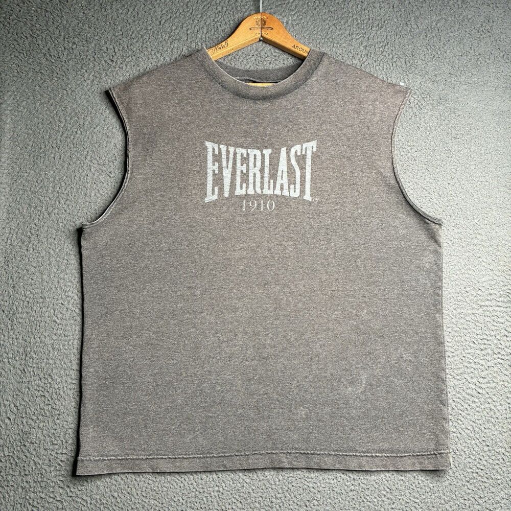VTG Everlast Muscle Mens Large Gray Sleeveless Tank Top Gym Activewear USA Made